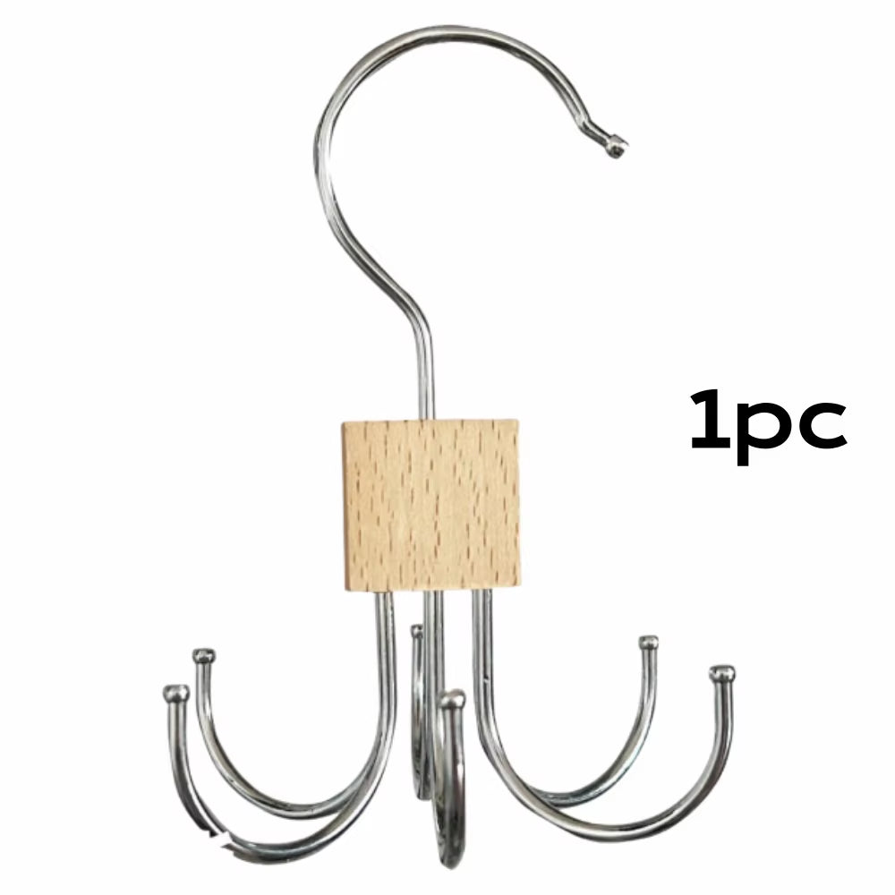1/5Pcs 360° Rotating Storage Hanger Hook Multi-Claw Bag Metal Belts Rack Wooden Organizer for Bras Ties Household Closet Acces