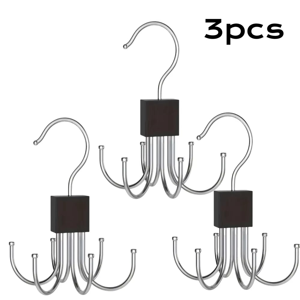 1/5Pcs 360° Rotating Storage Hanger Hook Multi-Claw Bag Metal Belts Rack Wooden Organizer for Bras Ties Household Closet Acces