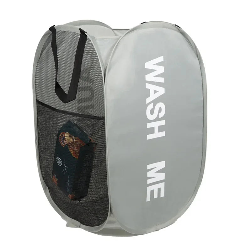Portable Mesh Pop up Laundry Hamper Wide Opening Breathable Collapsible Space-Saving Laundry Basket Dorm Travel Bathroom Items