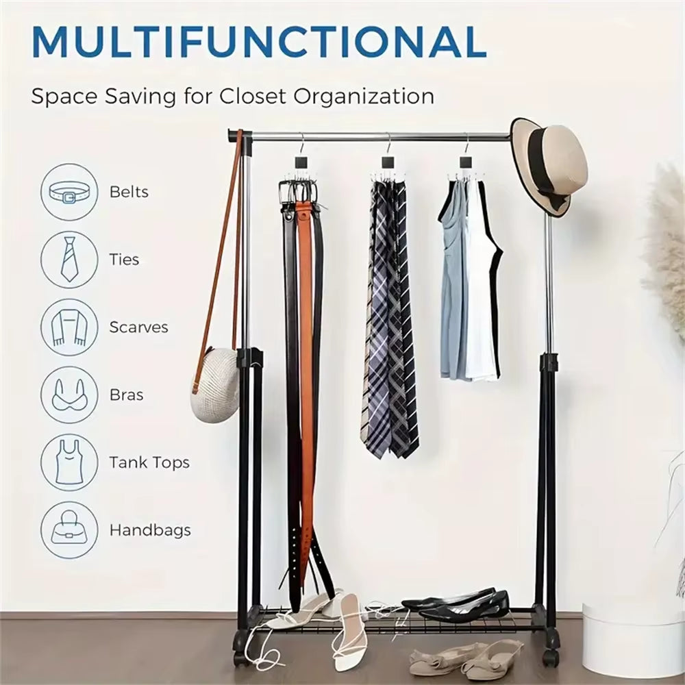 1/5Pcs 360° Rotating Storage Hanger Hook Multi-Claw Bag Metal Belts Rack Wooden Organizer for Bras Ties Household Closet Acces