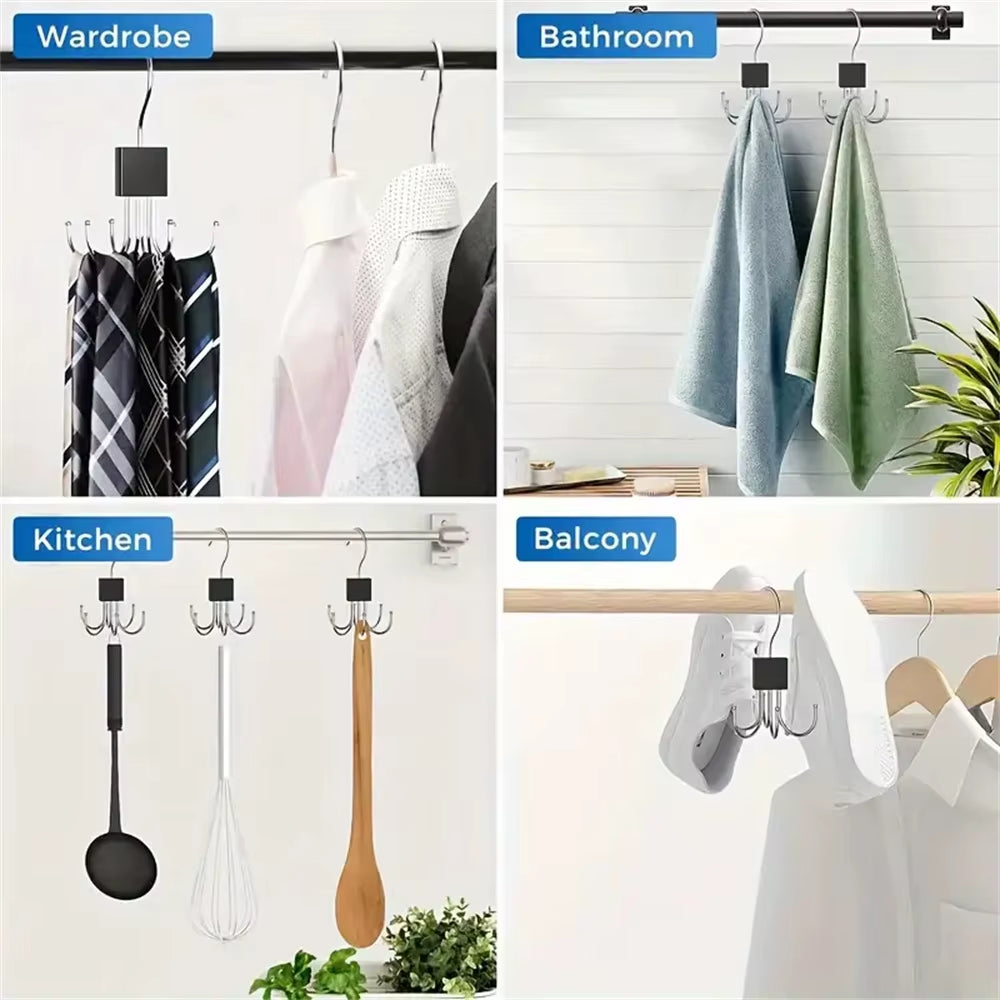 1/5Pcs 360° Rotating Storage Hanger Hook Multi-Claw Bag Metal Belts Rack Wooden Organizer for Bras Ties Household Closet Acces
