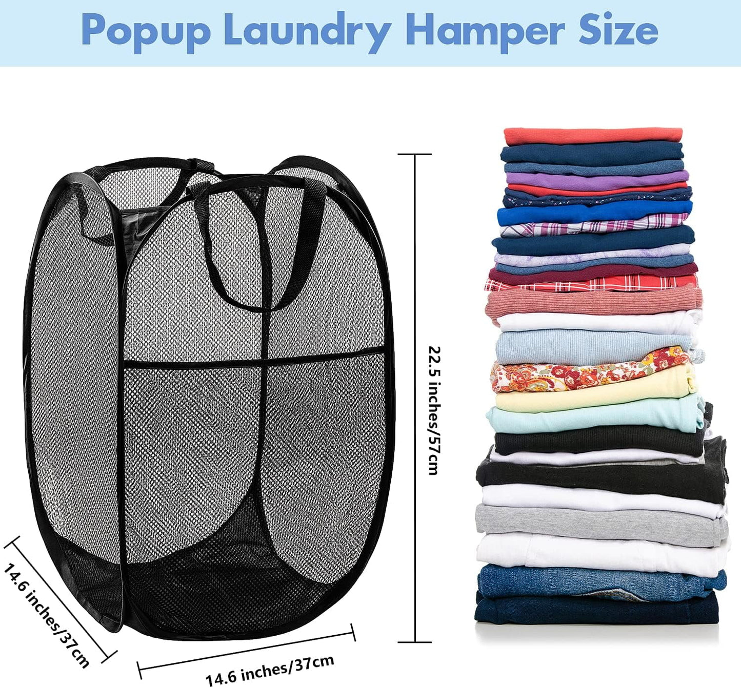 Pop up Hamper, 1 PCS Mesh Pop up Laundry Hamper, Foldable Mesh Laundry Basket with Space-Saving Design for Home, Dorm, Travel & Storage - Black