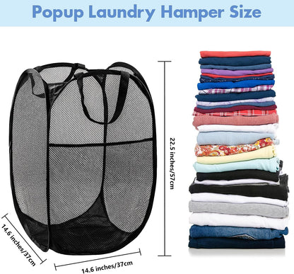 Pop up Hamper, 1 PCS Mesh Pop up Laundry Hamper, Foldable Mesh Laundry Basket with Space-Saving Design for Home, Dorm, Travel & Storage - Black