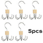 1/5Pcs 360° Rotating Storage Hanger Hook Multi-Claw Bag Metal Belts Rack Wooden Organizer for Bras Ties Household Closet Acces