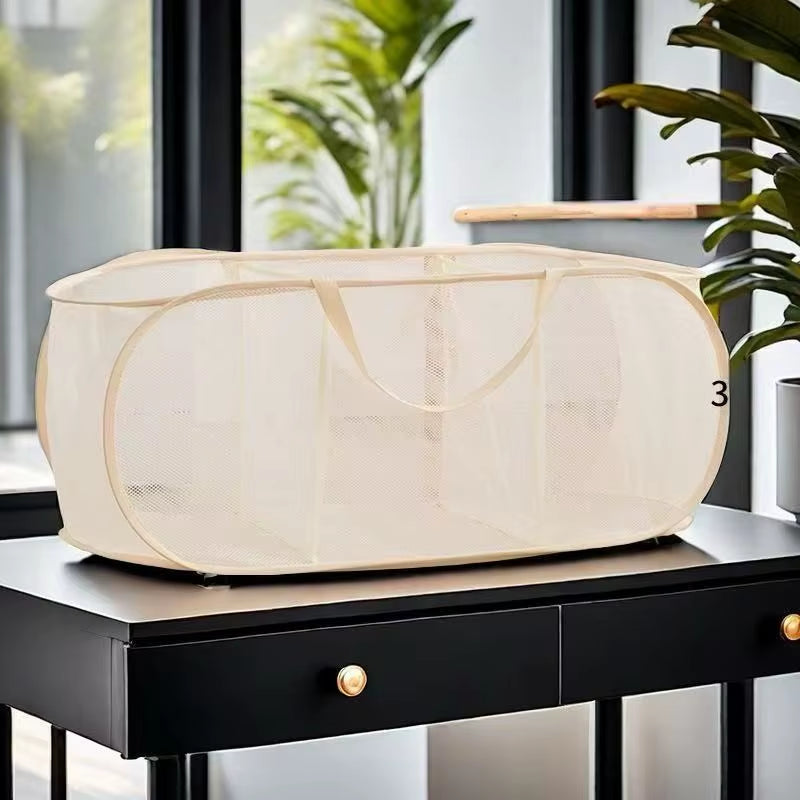 Durable Collapsible Laundry Basket, Mesh Pop up Laundry Hamper with Side Pocket, Foldable Clothes Storage Hamper with Reinforced