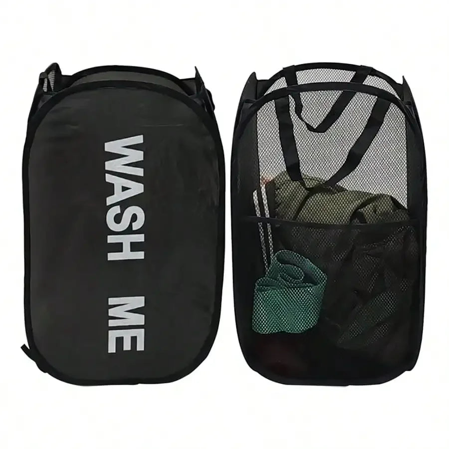 Portable Mesh Pop up Laundry Hamper Wide Opening Breathable Collapsible Space-Saving Laundry Basket Dorm Travel Bathroom Items