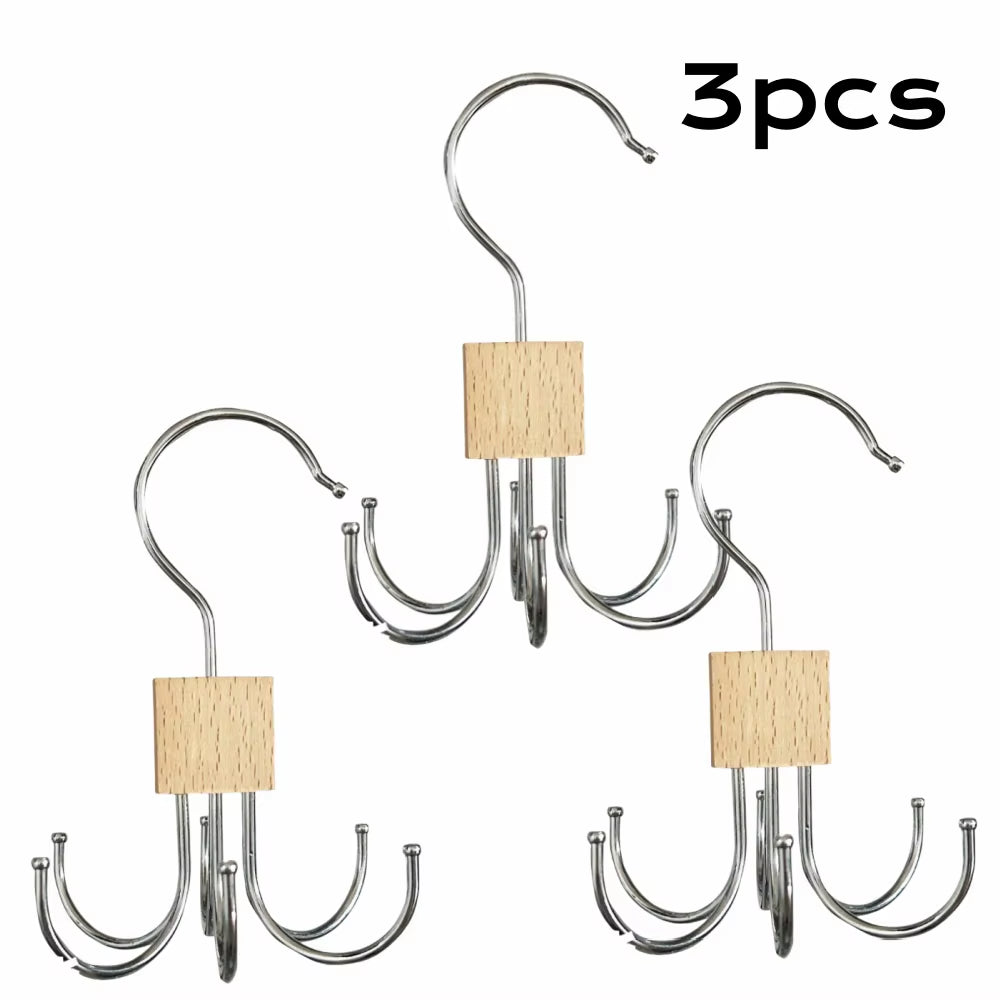 1/5Pcs 360° Rotating Storage Hanger Hook Multi-Claw Bag Metal Belts Rack Wooden Organizer for Bras Ties Household Closet Acces
