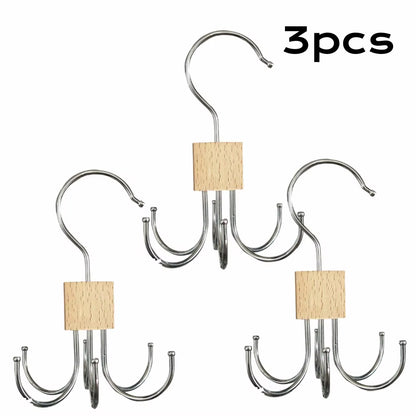 1/5Pcs 360° Rotating Storage Hanger Hook Multi-Claw Bag Metal Belts Rack Wooden Organizer for Bras Ties Household Closet Acces