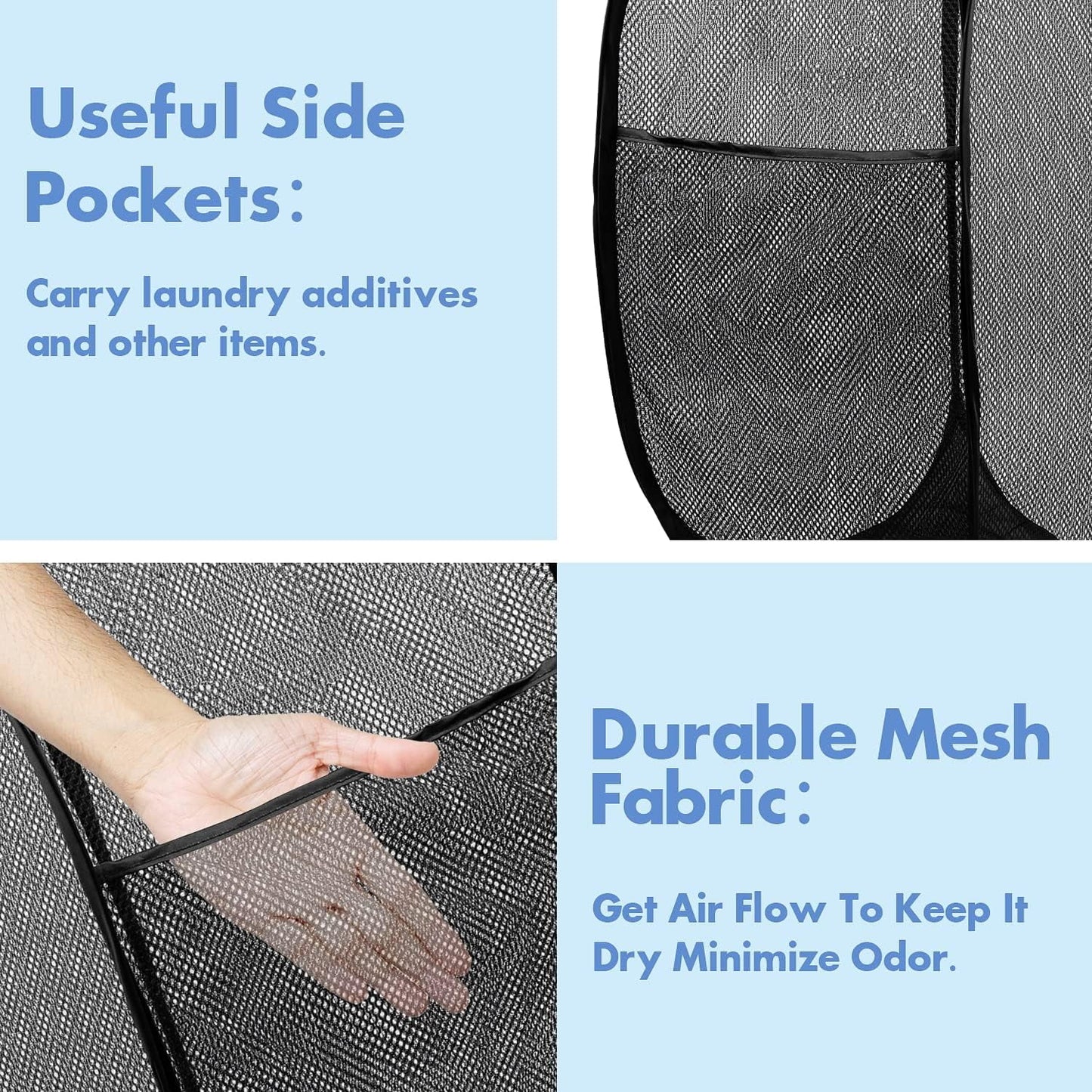 Pop up Hamper, 1 PCS Mesh Pop up Laundry Hamper, Foldable Mesh Laundry Basket with Space-Saving Design for Home, Dorm, Travel & Storage - Black