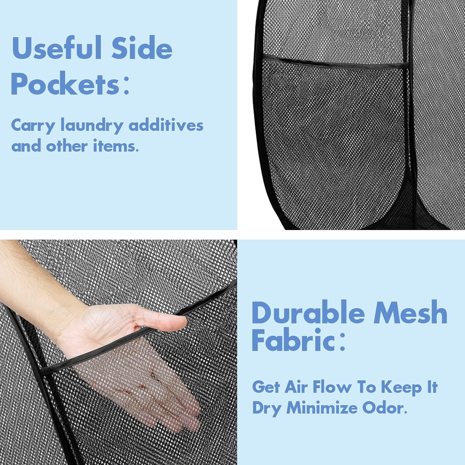 Pop up Hamper, 1 PCS Mesh Pop up Laundry Hamper, Foldable Mesh Laundry Basket with Space-Saving Design for Home, Dorm, Travel & Storage - Black