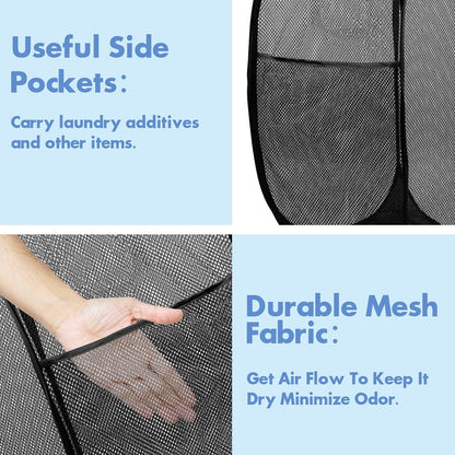 Pop up Hamper, 1 PCS Mesh Pop up Laundry Hamper, Foldable Mesh Laundry Basket with Space-Saving Design for Home, Dorm, Travel & Storage - Black