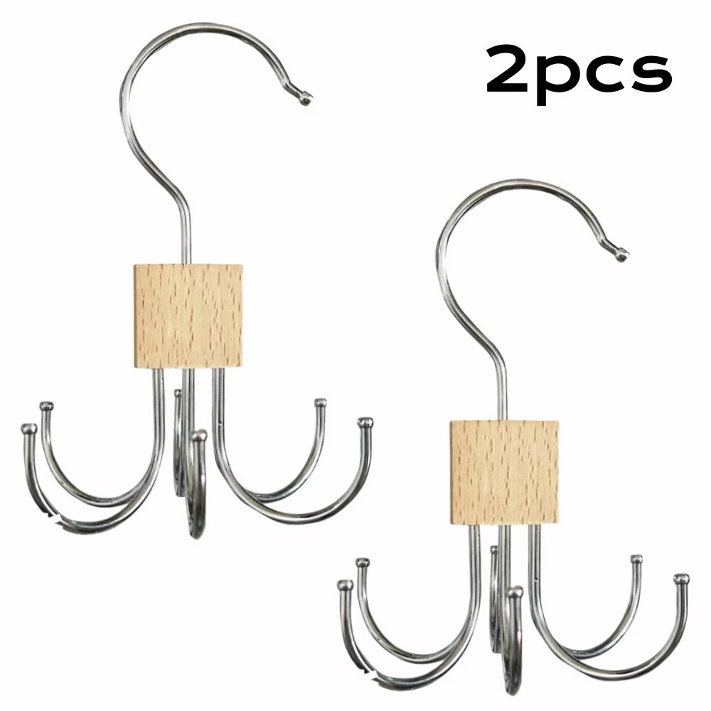 1/5Pcs 360° Rotating Storage Hanger Hook Multi-Claw Bag Metal Belts Rack Wooden Organizer for Bras Ties Household Closet Acces