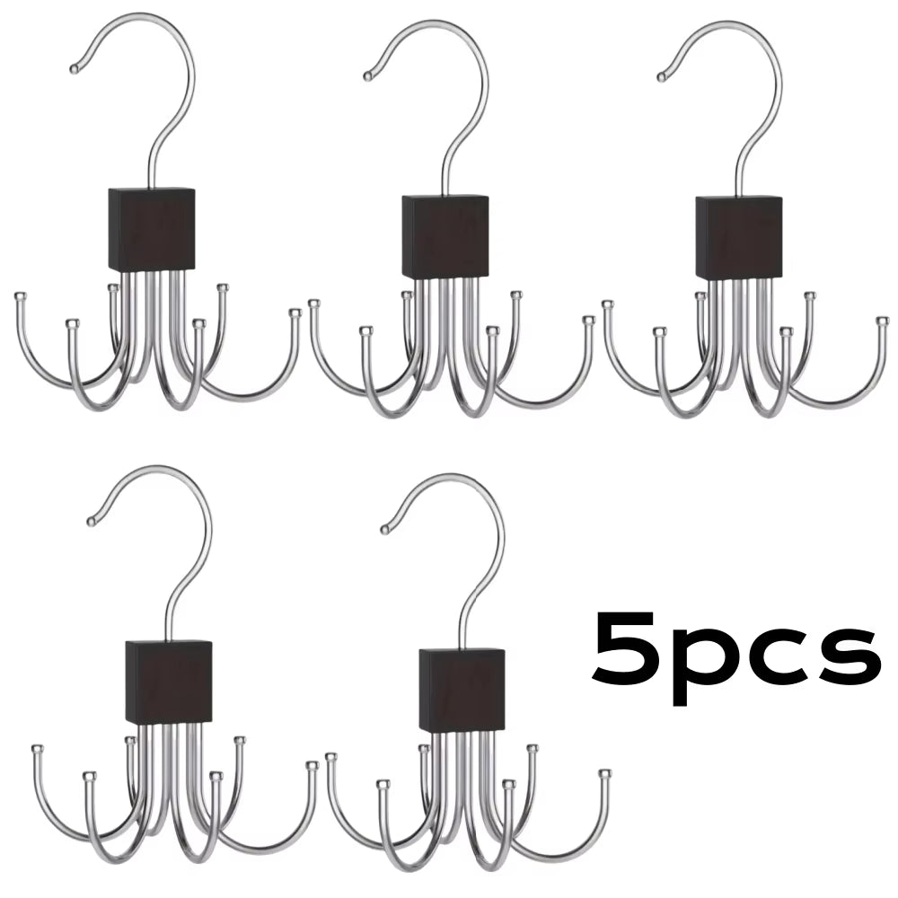 1/5Pcs 360° Rotating Storage Hanger Hook Multi-Claw Bag Metal Belts Rack Wooden Organizer for Bras Ties Household Closet Acces
