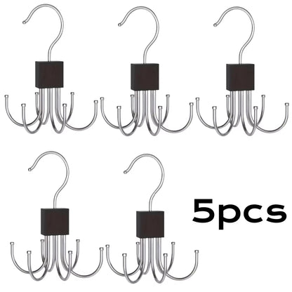 1/5Pcs 360° Rotating Storage Hanger Hook Multi-Claw Bag Metal Belts Rack Wooden Organizer for Bras Ties Household Closet Acces