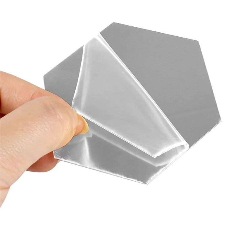 12Pcs/Lot Geometric Solid Hexagonal Mirror Wall Stickers DIY with Built-In Adhesive and Removable Home Decoration