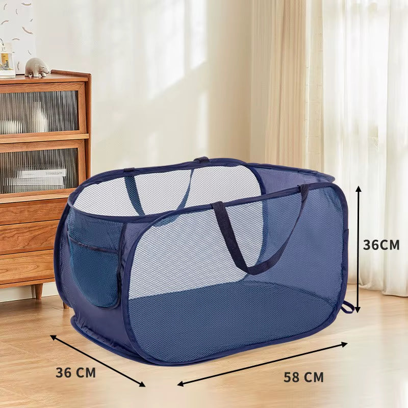 Durable Collapsible Laundry Basket, Mesh Pop up Laundry Hamper with Side Pocket, Foldable Clothes Storage Hamper with Reinforced