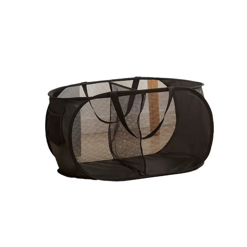 Durable Collapsible Laundry Basket, Mesh Pop up Laundry Hamper with Side Pocket, Foldable Clothes Storage Hamper with Reinforced