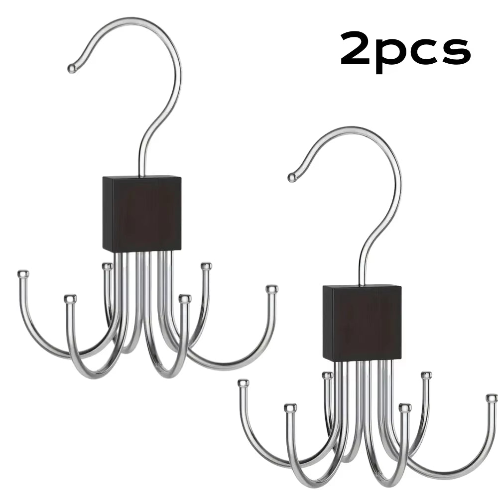 1/5Pcs 360° Rotating Storage Hanger Hook Multi-Claw Bag Metal Belts Rack Wooden Organizer for Bras Ties Household Closet Acces