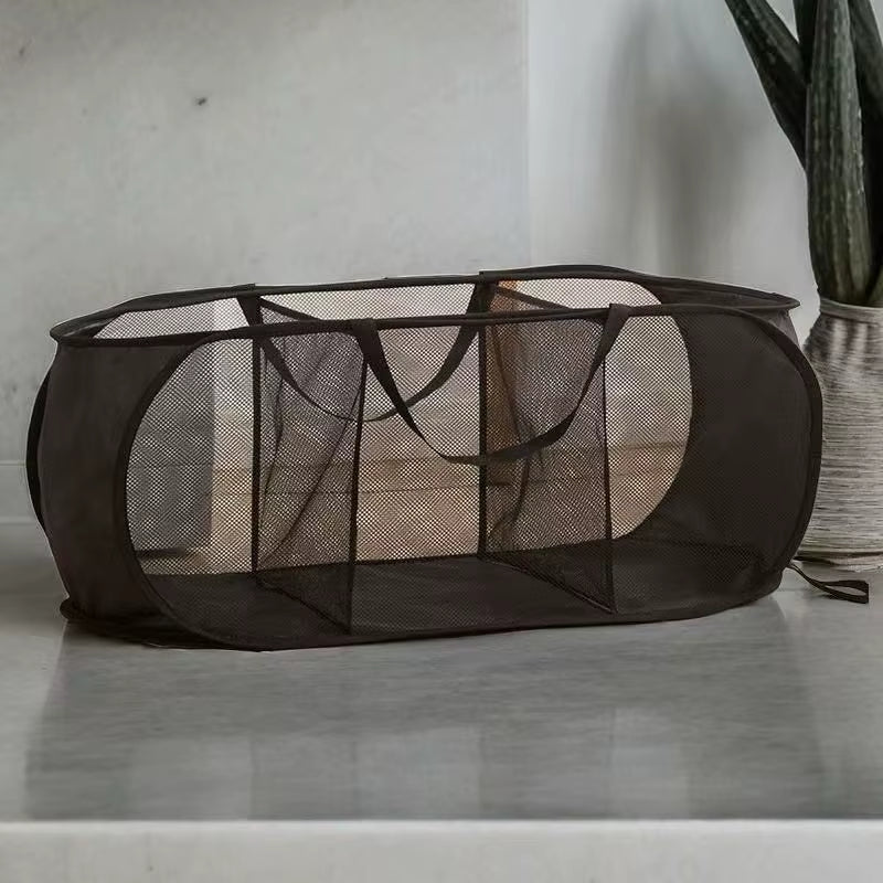 Durable Collapsible Laundry Basket, Mesh Pop up Laundry Hamper with Side Pocket, Foldable Clothes Storage Hamper with Reinforced