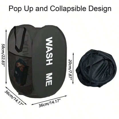 Portable Mesh Pop up Laundry Hamper Wide Opening Breathable Collapsible Space-Saving Laundry Basket Dorm Travel Bathroom Items