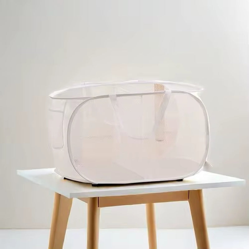 Durable Collapsible Laundry Basket, Mesh Pop up Laundry Hamper with Side Pocket, Foldable Clothes Storage Hamper with Reinforced