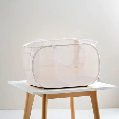 Durable Collapsible Laundry Basket, Mesh Pop up Laundry Hamper with Side Pocket, Foldable Clothes Storage Hamper with Reinforced