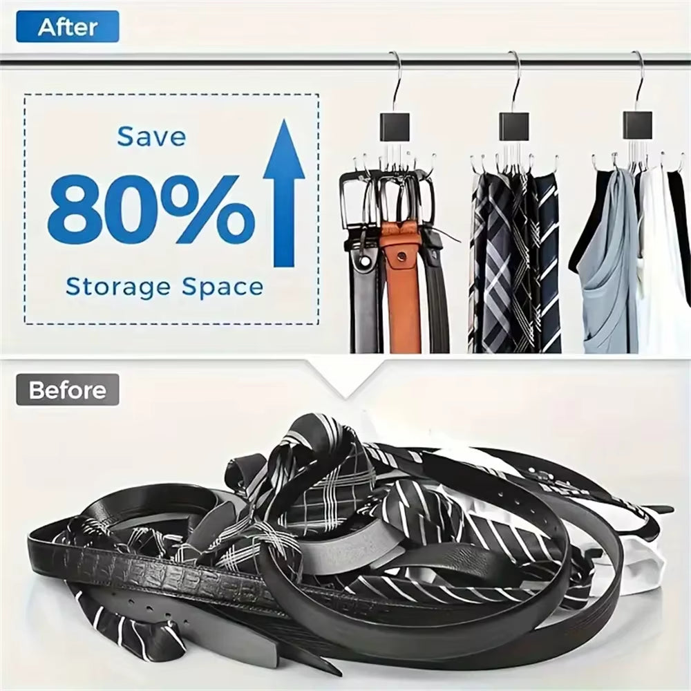 1/5Pcs 360° Rotating Storage Hanger Hook Multi-Claw Bag Metal Belts Rack Wooden Organizer for Bras Ties Household Closet Acces