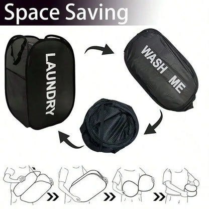 Portable Mesh Pop up Laundry Hamper Wide Opening Breathable Collapsible Space-Saving Laundry Basket Dorm Travel Bathroom Items